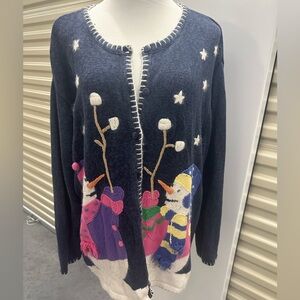 Quacker Factory Navy Snowman Sweater